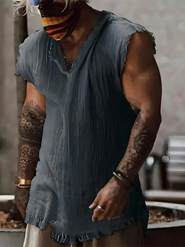 5 PACK-Men's Shirt Linen Shirt Summer Shirt Beach Wear White Wine Blue Dark Grey Sleeveless Plain V Neck Summer Hawaiian Holiday Clothing Apparel