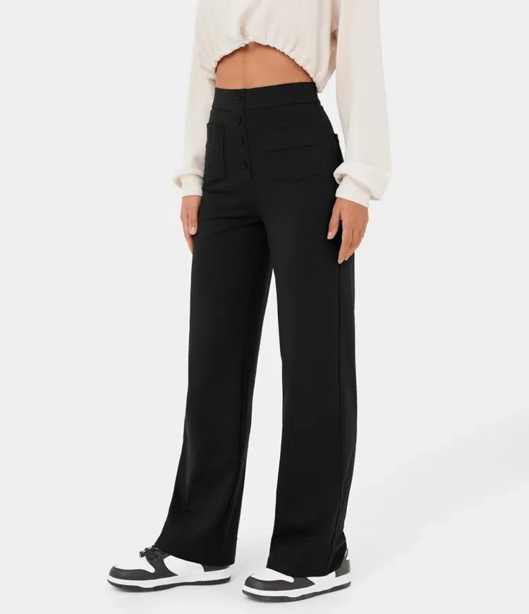 💖Today’s Promotion💐High Waisted Button Multiple Pockets Straight Leg Casual Pants