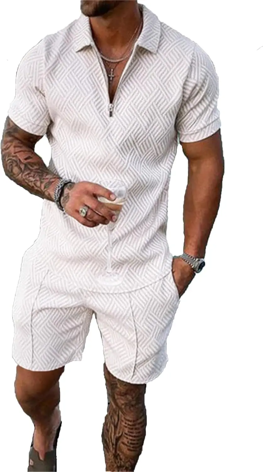 18 Pack Men Track Suits 2 Piece Set Summer Casual Outfits Fashion Polo Shirts Short Sleeve and Shorts Set Vacation Clothes