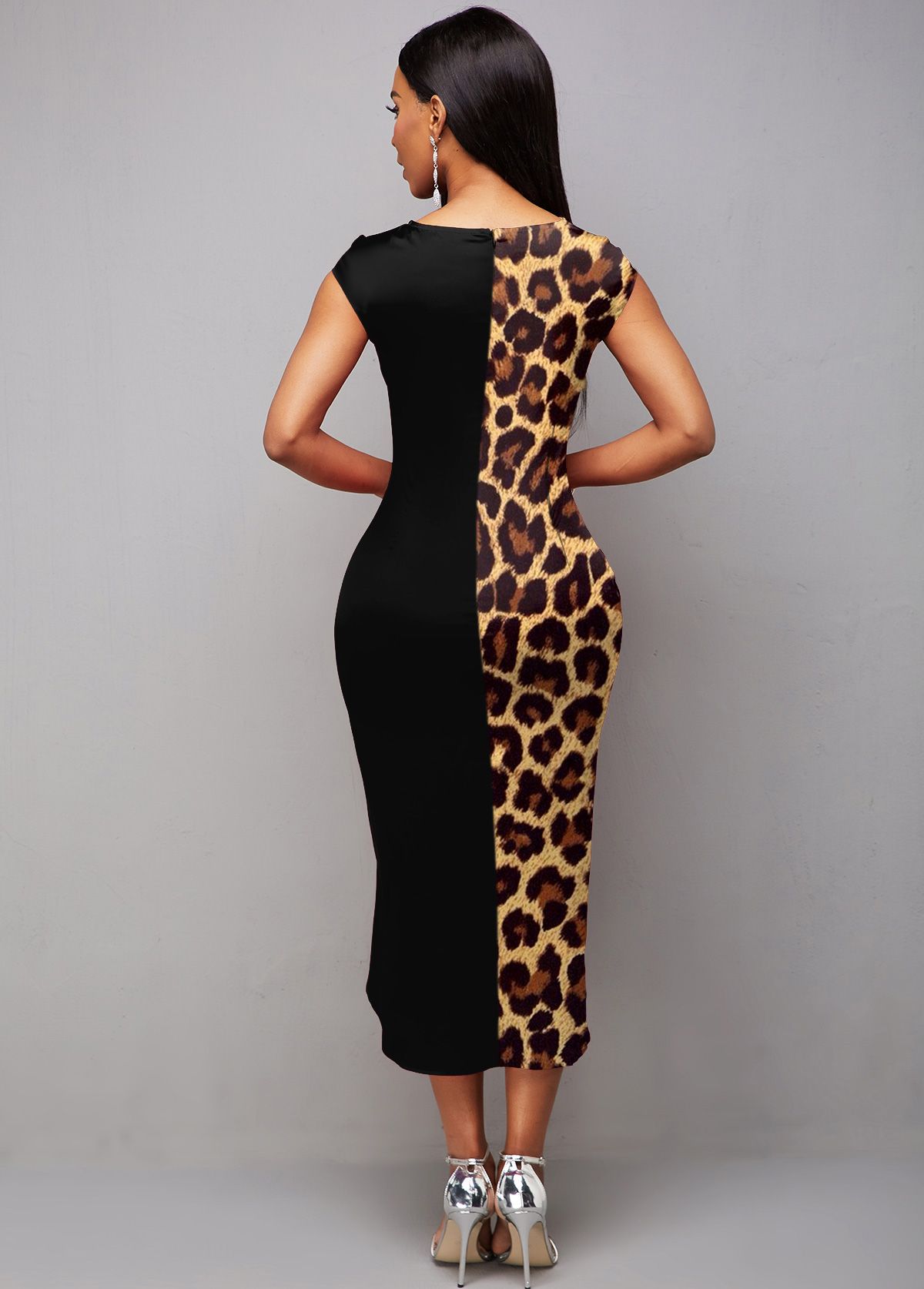 Short Sleeve Boat Neck Leopard Dress