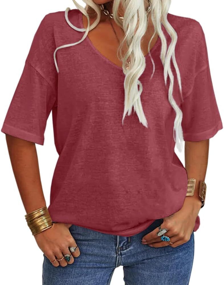 Summer Casual Half Sleeve T-shirt Basic Tops Solid Color 07f8