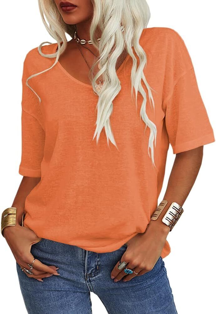 Summer Casual Half Sleeve T-shirt Basic Tops Solid Color 07f8