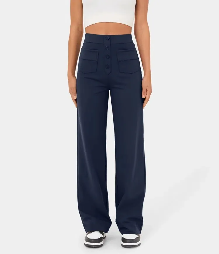 💖Today’s Promotion💐High Waisted Button Multiple Pockets Straight Leg Casual Pants