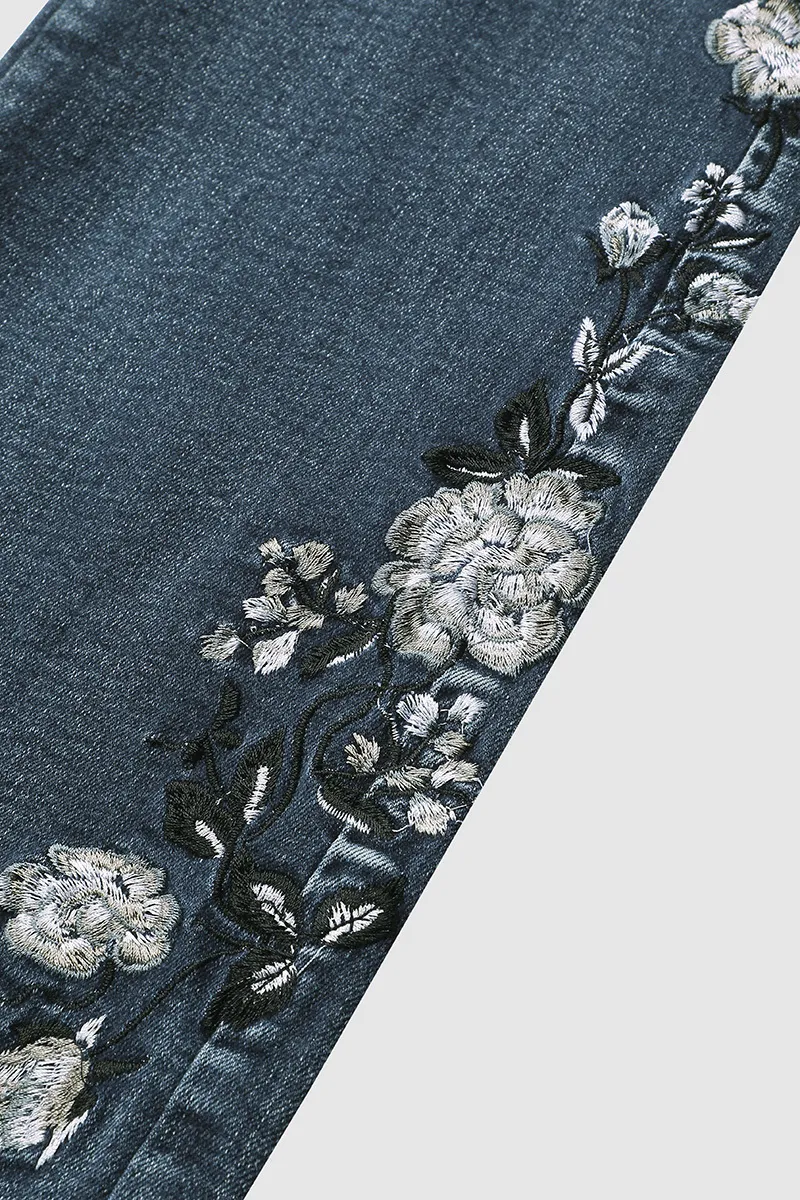 🔥LAST DAY 90% OFF🔥Floral Embroidery Mid Waist Bootcut Jeans