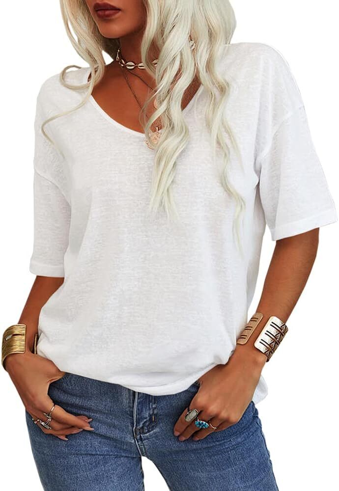 Summer Casual Half Sleeve T-shirt Basic Tops Solid Color 07f8
