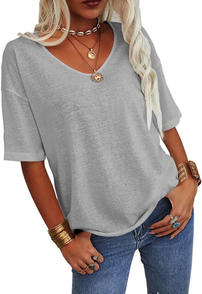 Summer Casual Half Sleeve T-shirt Basic Tops Solid Color 07f8