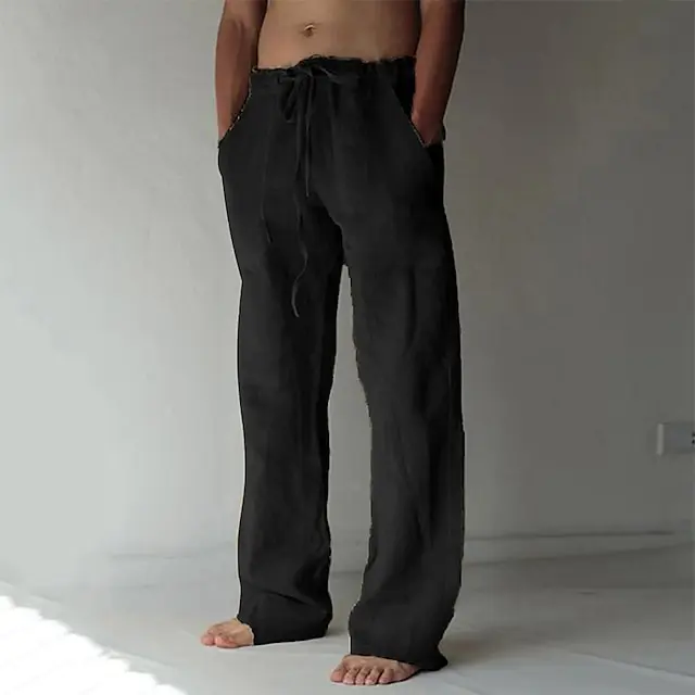 12 PACK-Men's Trousers Summer Pants Baggy Pants Beach Pants Casual Pants Drawstring Front Pocket Straight Leg Plain Comfort Soft Full Length Yoga Holiday Beach 100% Cotton Fashion Hawaiian Black White