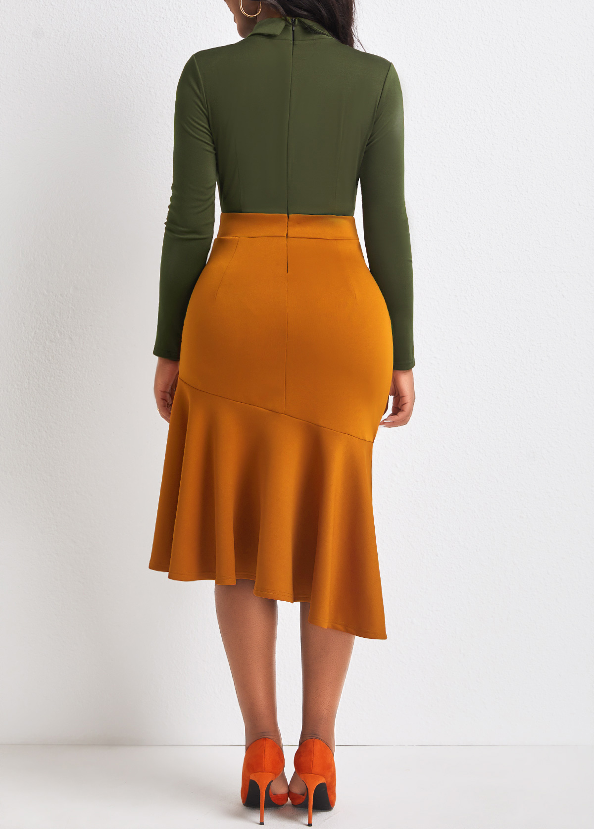 Blackish Green Contrast Bowknot Side Slit Dress