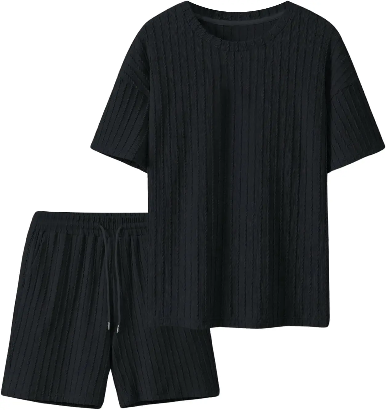 7 Pack-Men's 2 Piece Outfits Short Sleeve Crewneck Summer T Shirt and Drawstring Casual Track Shorts Set