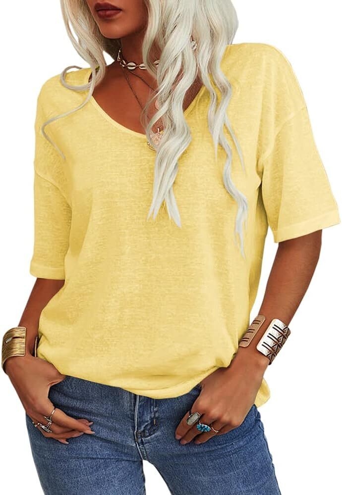Summer Casual Half Sleeve T-shirt Basic Tops Solid Color 07f8