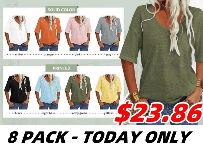 Summer Casual Half Sleeve T-shirt Basic Tops Solid Color 07f8