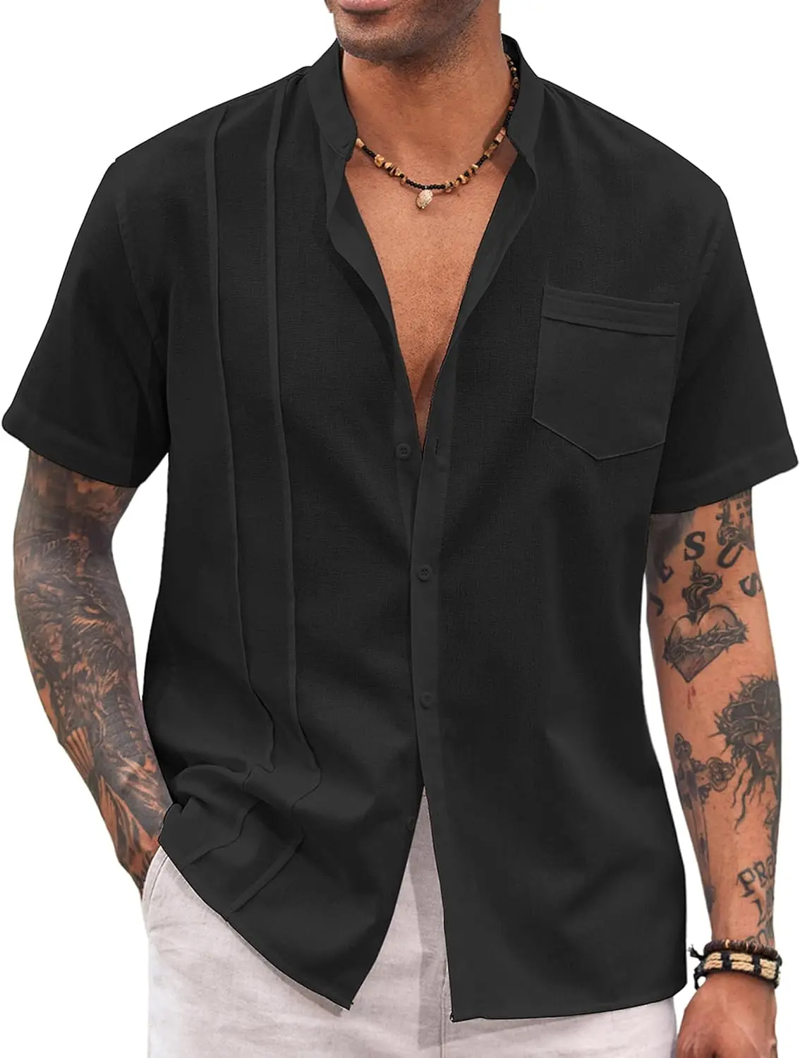9 Pack-Men's Cuban Guayabera Shirt Cotton Linen Short Sleeve Button Down Shirts Casual Band Collar Summer Shirt