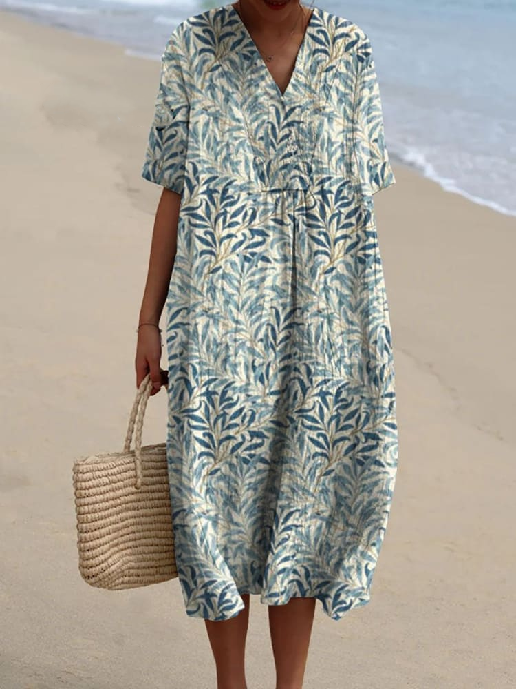 Women's Vintage Floral Art Print Casual Flowy Dress 1e57