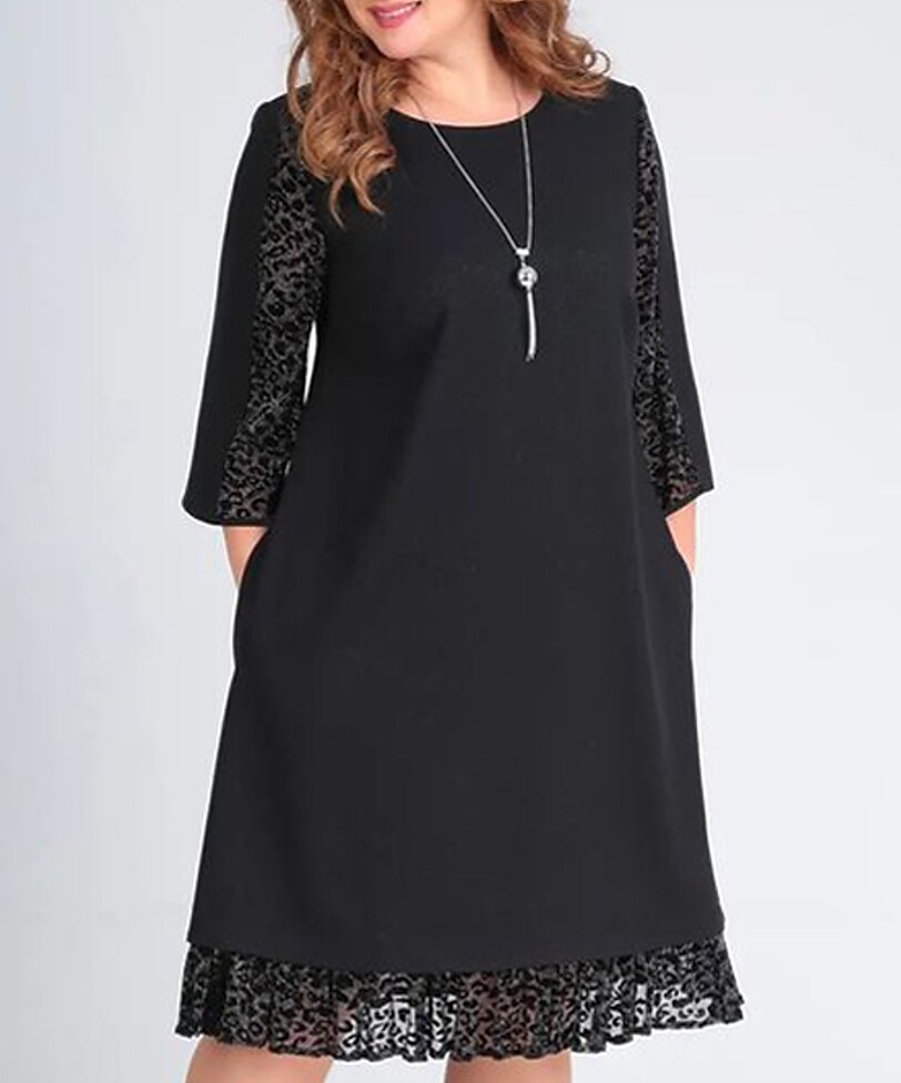 Women's Plus Size Holiday Dress Crew Neck Ruched 3/4 Length Sleeve Dress
