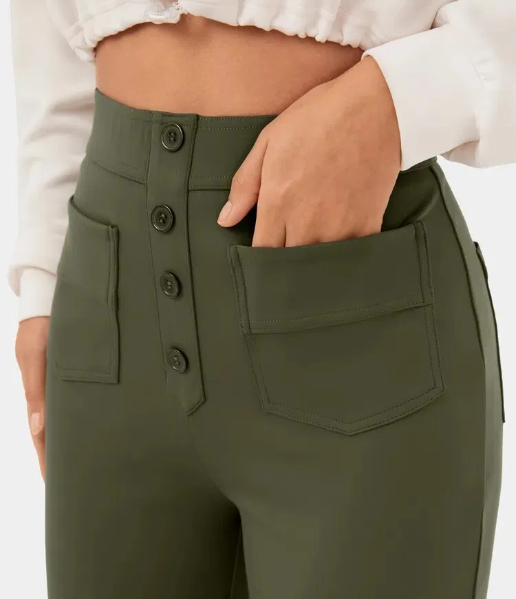 💖Today’s Promotion💐High Waisted Button Multiple Pockets Straight Leg Casual Pants