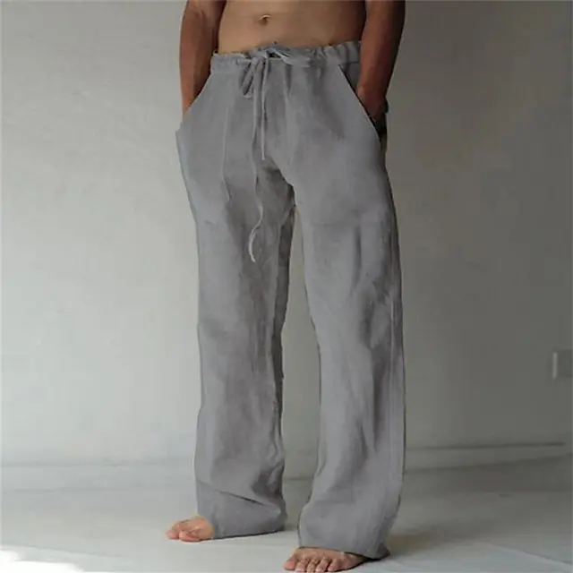 12 PACK-Men's Trousers Summer Pants Baggy Pants Beach Pants Casual Pants Drawstring Front Pocket Straight Leg Plain Comfort Soft Full Length Yoga Holiday Beach 100% Cotton Fashion Hawaiian Black White