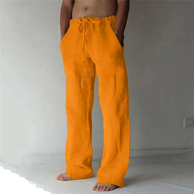12 PACK-Men's Trousers Summer Pants Baggy Pants Beach Pants Casual Pants Drawstring Front Pocket Straight Leg Plain Comfort Soft Full Length Yoga Holiday Beach 100% Cotton Fashion Hawaiian Black White