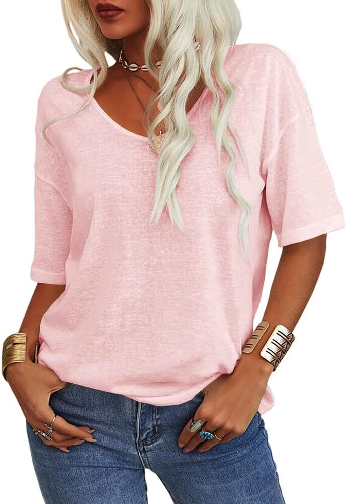Summer Casual Half Sleeve T-shirt Basic Tops Solid Color 07f8