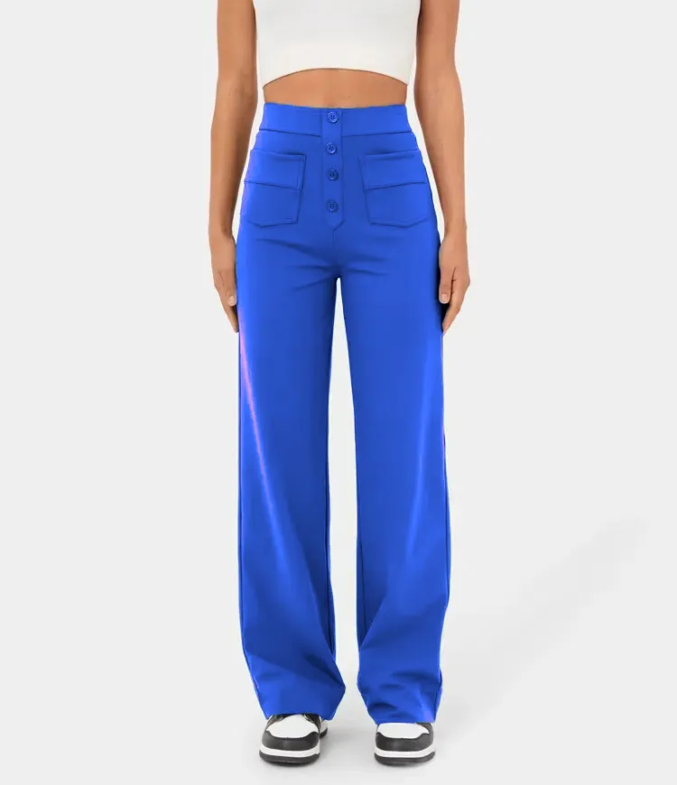 💖Today’s Promotion💐High Waisted Button Multiple Pockets Straight Leg Casual Pants