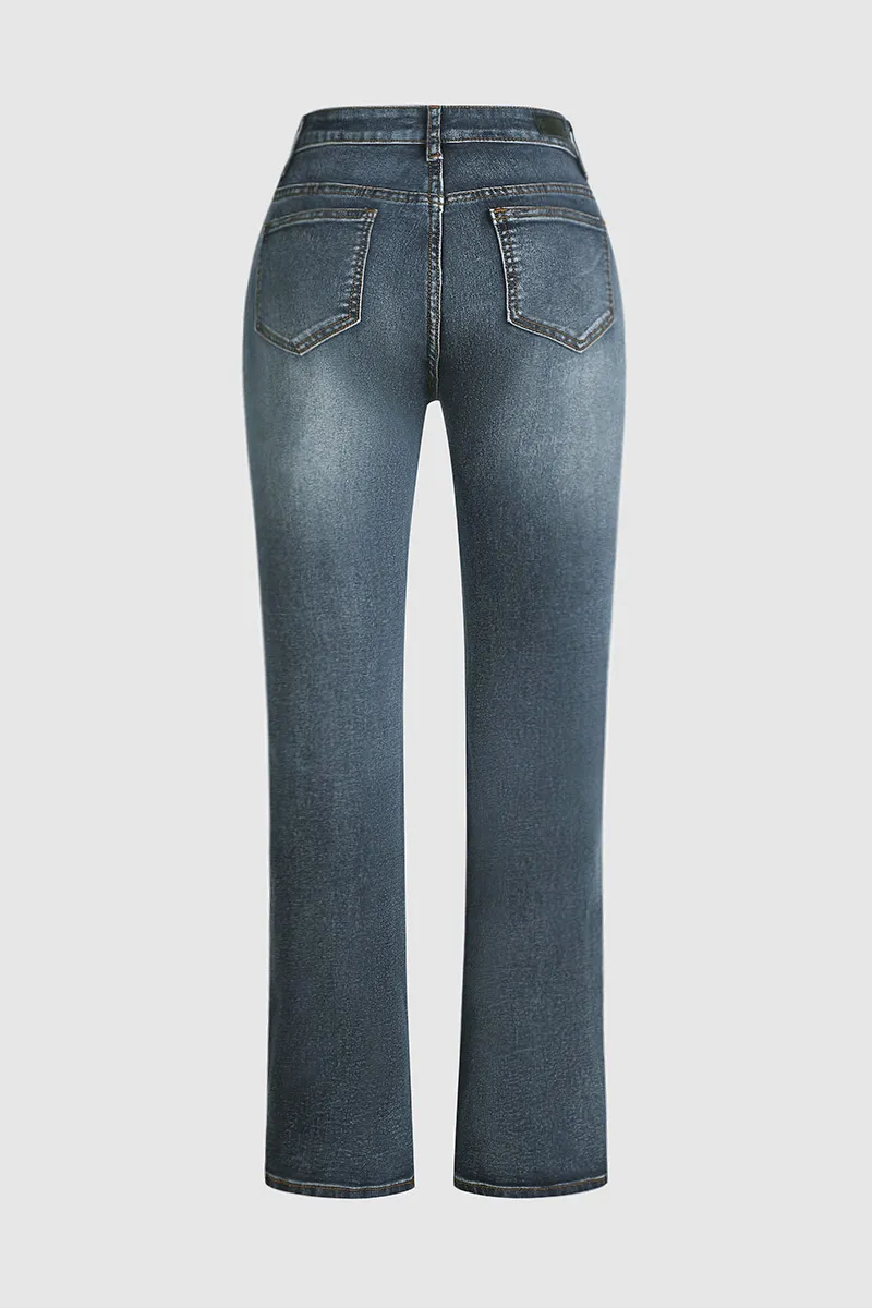 🔥LAST DAY 90% OFF🔥Floral Embroidery Mid Waist Bootcut Jeans