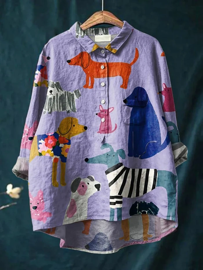 Women's Dog Print Casual Shirt a1db