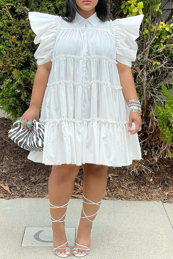 Fashion Push Sleeve Splicing Large A Swing Dress