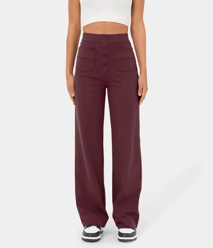 💖Today’s Promotion💐High Waisted Button Multiple Pockets Straight Leg Casual Pants