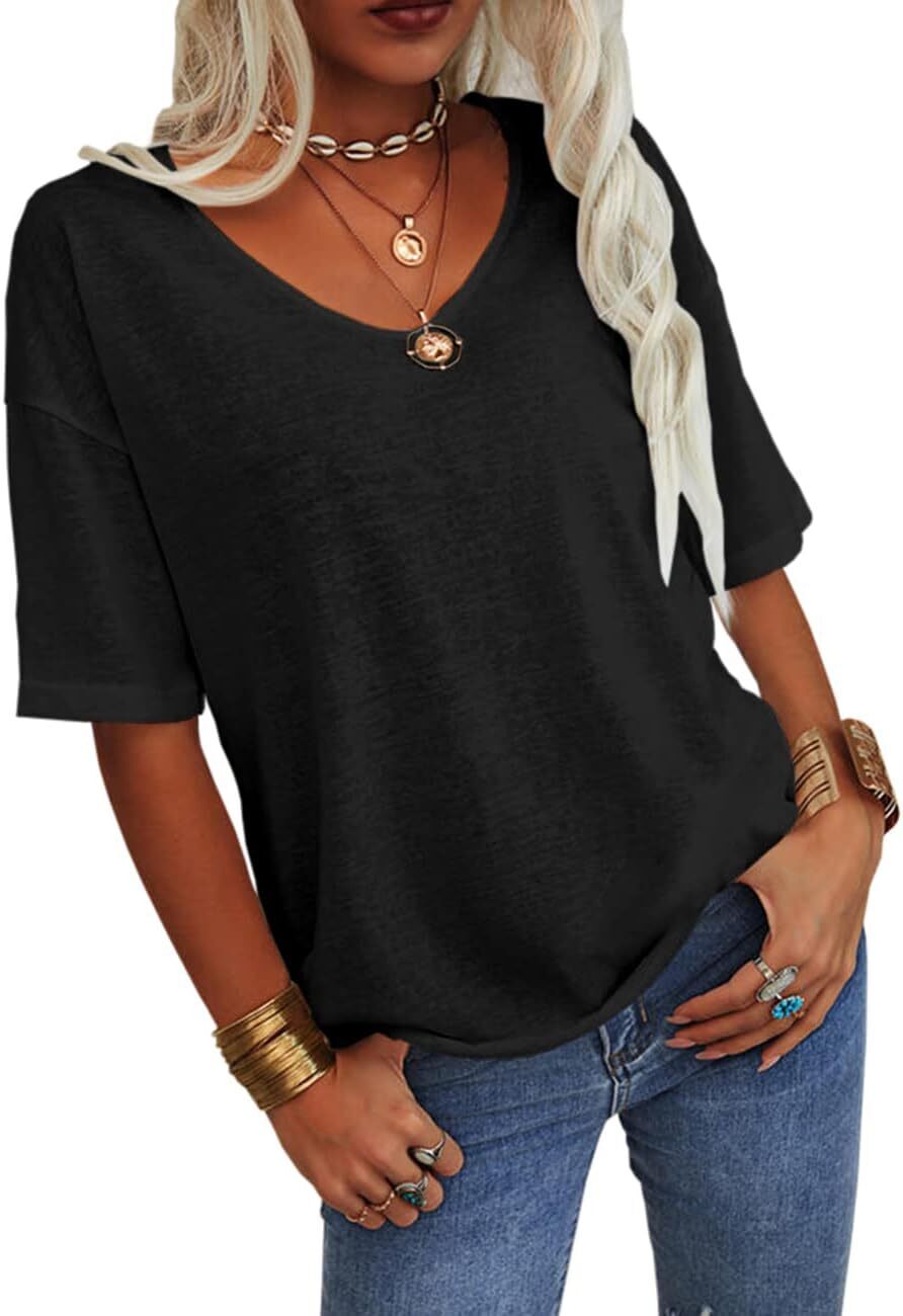 Summer Casual Half Sleeve T-shirt Basic Tops Solid Color 07f8