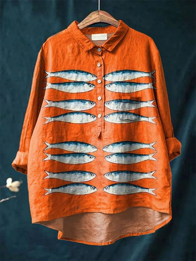 Women's Retro Fish Print Casual Top 0e80