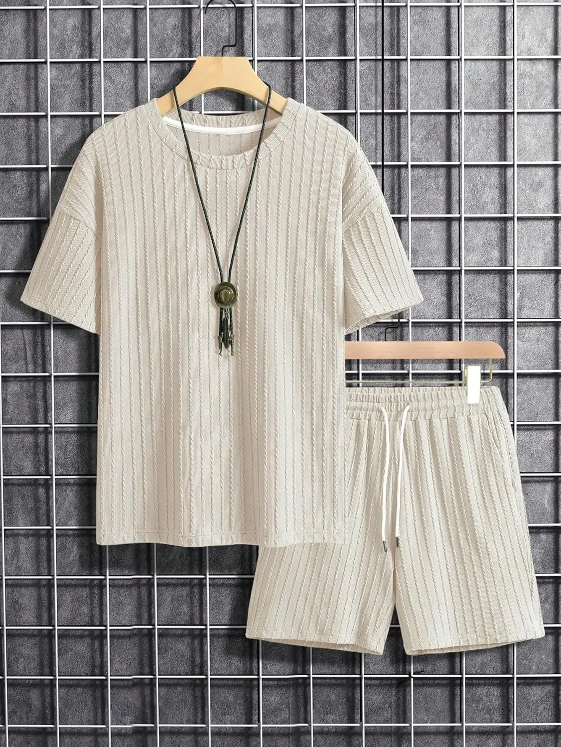 7 Pack-Men's 2 Piece Outfits Short Sleeve Crewneck Summer T Shirt and Drawstring Casual Track Shorts Set