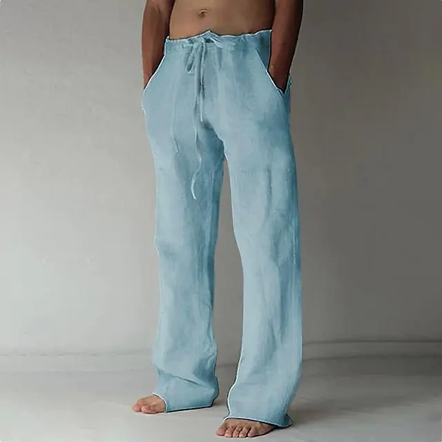 12 PACK-Men's Trousers Summer Pants Baggy Pants Beach Pants Casual Pants Drawstring Front Pocket Straight Leg Plain Comfort Soft Full Length Yoga Holiday Beach 100% Cotton Fashion Hawaiian Black White