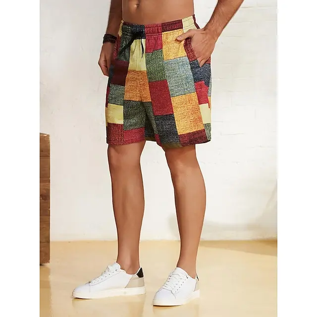 4 PACK-Men's Shorts Summer Shorts Casual Shorts Pocket Drawstring Elastic Waist Graphic Color Block Geometric Pattern Breathable Soft Short Casual Daily Holiday Fashion Streetwear Yellow Blue Micro-elastic