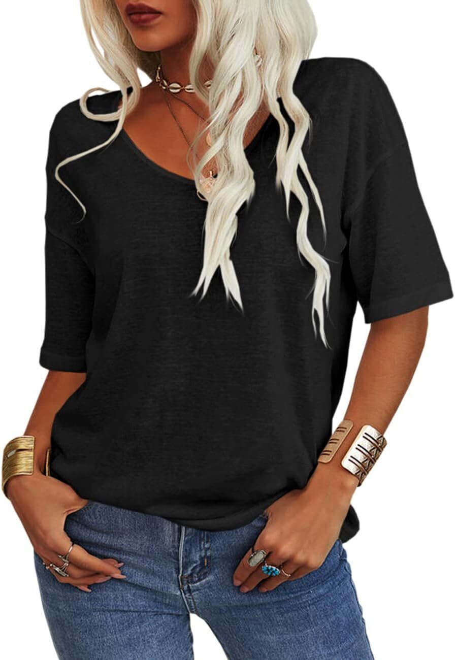 Summer Casual Half Sleeve T-shirt Basic Tops Solid Color 07f8