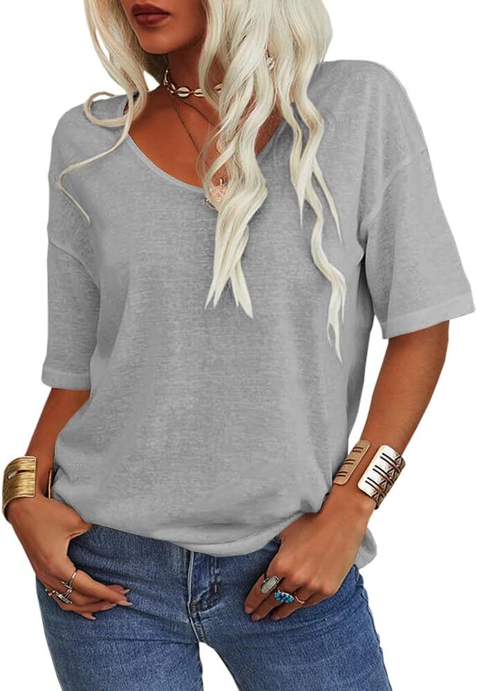 Summer Casual Half Sleeve T-shirt Basic Tops Solid Color 07f8