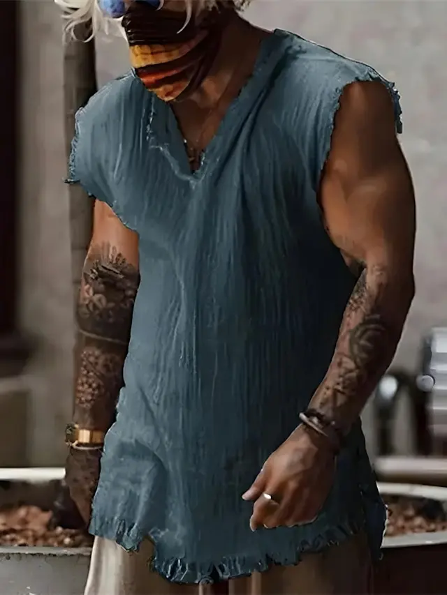 5 PACK-Men's Shirt Linen Shirt Summer Shirt Beach Wear White Wine Blue Dark Grey Sleeveless Plain V Neck Summer Hawaiian Holiday Clothing Apparel