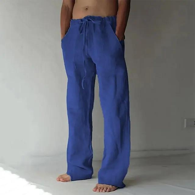 12 PACK-Men's Trousers Summer Pants Baggy Pants Beach Pants Casual Pants Drawstring Front Pocket Straight Leg Plain Comfort Soft Full Length Yoga Holiday Beach 100% Cotton Fashion Hawaiian Black White