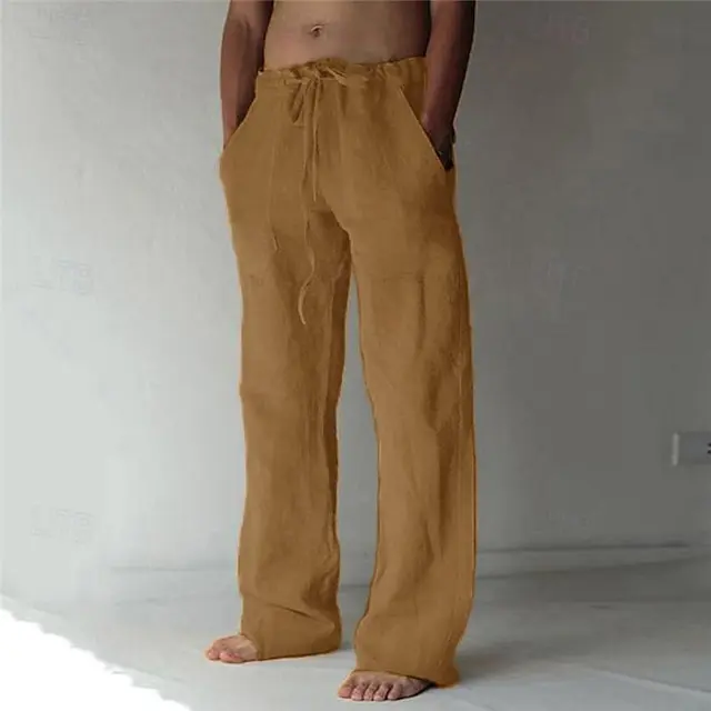 12 PACK-Men's Trousers Summer Pants Baggy Pants Beach Pants Casual Pants Drawstring Front Pocket Straight Leg Plain Comfort Soft Full Length Yoga Holiday Beach 100% Cotton Fashion Hawaiian Black White