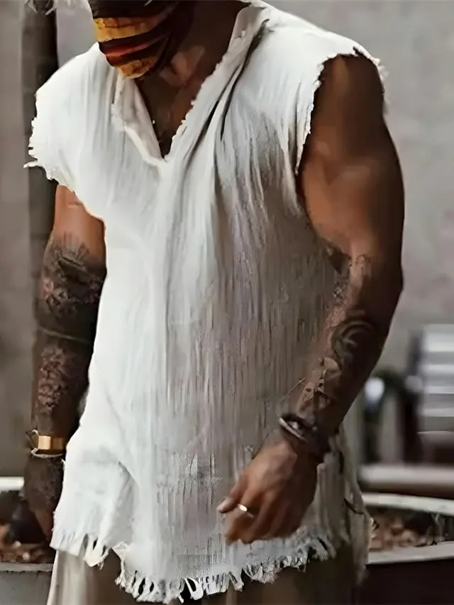 5 PACK-Men's Shirt Linen Shirt Summer Shirt Beach Wear White Wine Blue Dark Grey Sleeveless Plain V Neck Summer Hawaiian Holiday Clothing Apparel