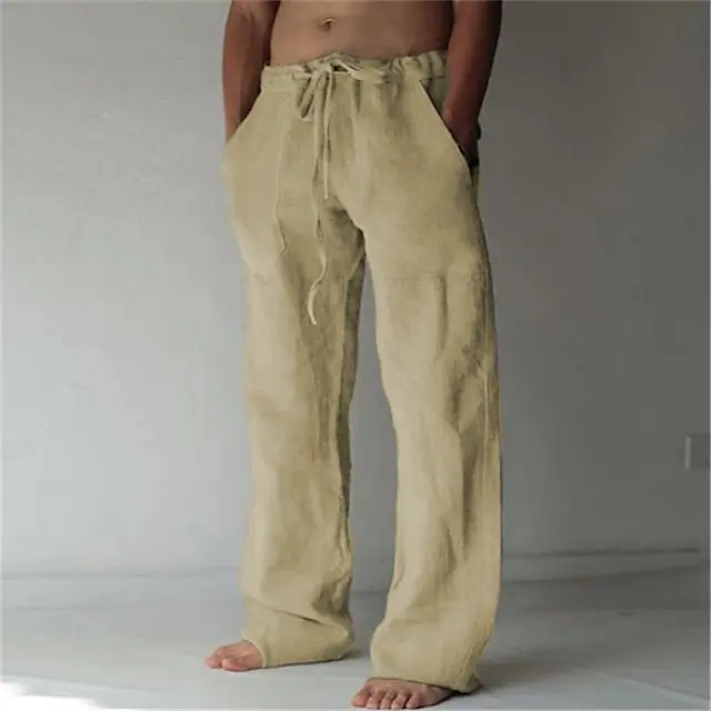 12 PACK-Men's Trousers Summer Pants Baggy Pants Beach Pants Casual Pants Drawstring Front Pocket Straight Leg Plain Comfort Soft Full Length Yoga Holiday Beach 100% Cotton Fashion Hawaiian Black White