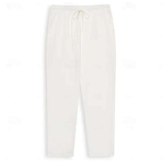 4 PACK-Men's Linen Pants Trousers Summer Pants Beach Pants Drawstring Elastic Waist Plain Comfort Breathable Full Length Daily Beach Fashion Simple Black White