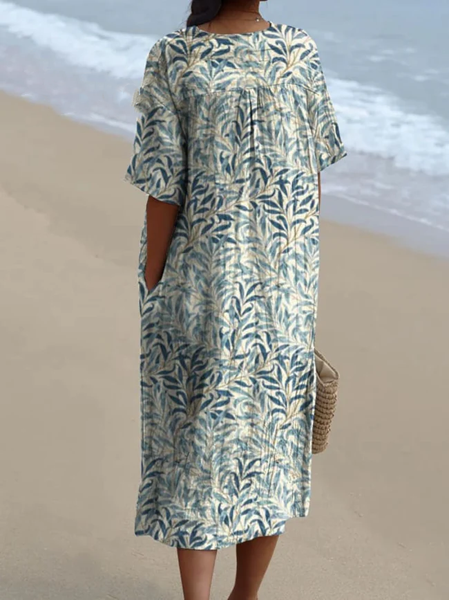 Women's Vintage Floral Art Print Casual Flowy Dress 1e57