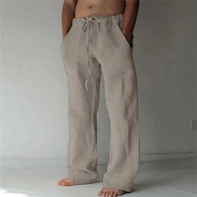 12 PACK-Men's Trousers Summer Pants Baggy Pants Beach Pants Casual Pants Drawstring Front Pocket Straight Leg Plain Comfort Soft Full Length Yoga Holiday Beach 100% Cotton Fashion Hawaiian Black White