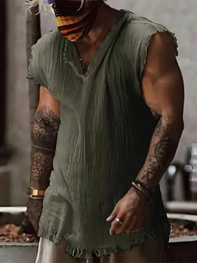 5 PACK-Men's Shirt Linen Shirt Summer Shirt Beach Wear White Wine Blue Dark Grey Sleeveless Plain V Neck Summer Hawaiian Holiday Clothing Apparel