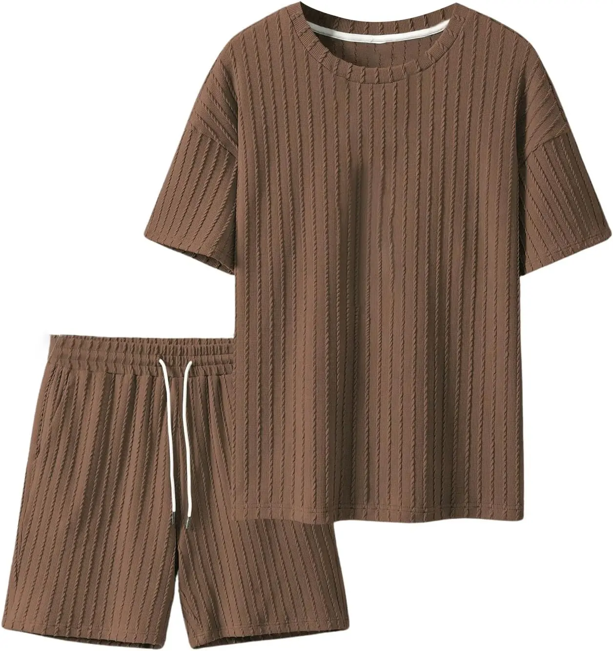 7 Pack-Men's 2 Piece Outfits Short Sleeve Crewneck Summer T Shirt and Drawstring Casual Track Shorts Set