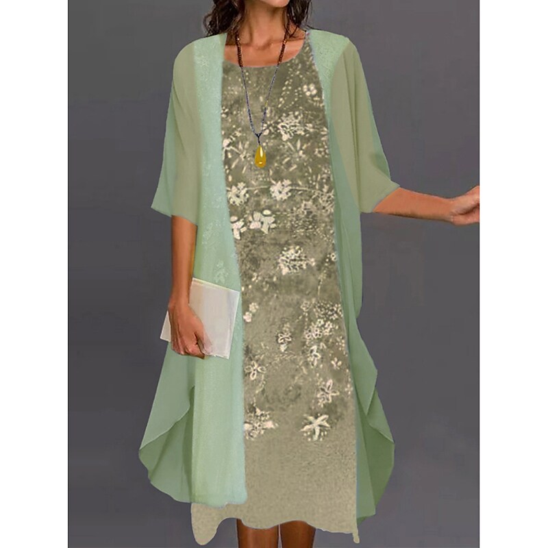 Women's Dress Set Two Piece Dress Long Dress Maxi Dress Green Blue Purple Half Sleeve Floral Sequins Fall Spring Crew Neck Classic 2022 S M L XL XXL 3XL