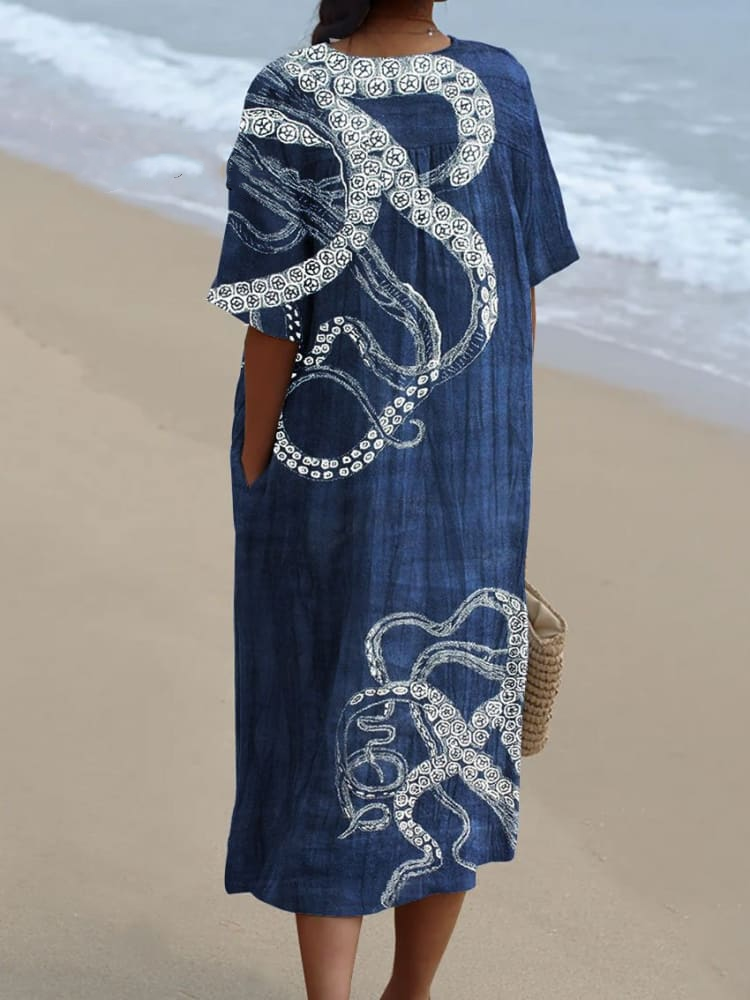 Women's Octopus Art Print Flowy Dress 7e37