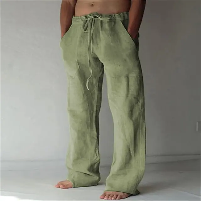 12 PACK-Men's Trousers Summer Pants Baggy Pants Beach Pants Casual Pants Drawstring Front Pocket Straight Leg Plain Comfort Soft Full Length Yoga Holiday Beach 100% Cotton Fashion Hawaiian Black White